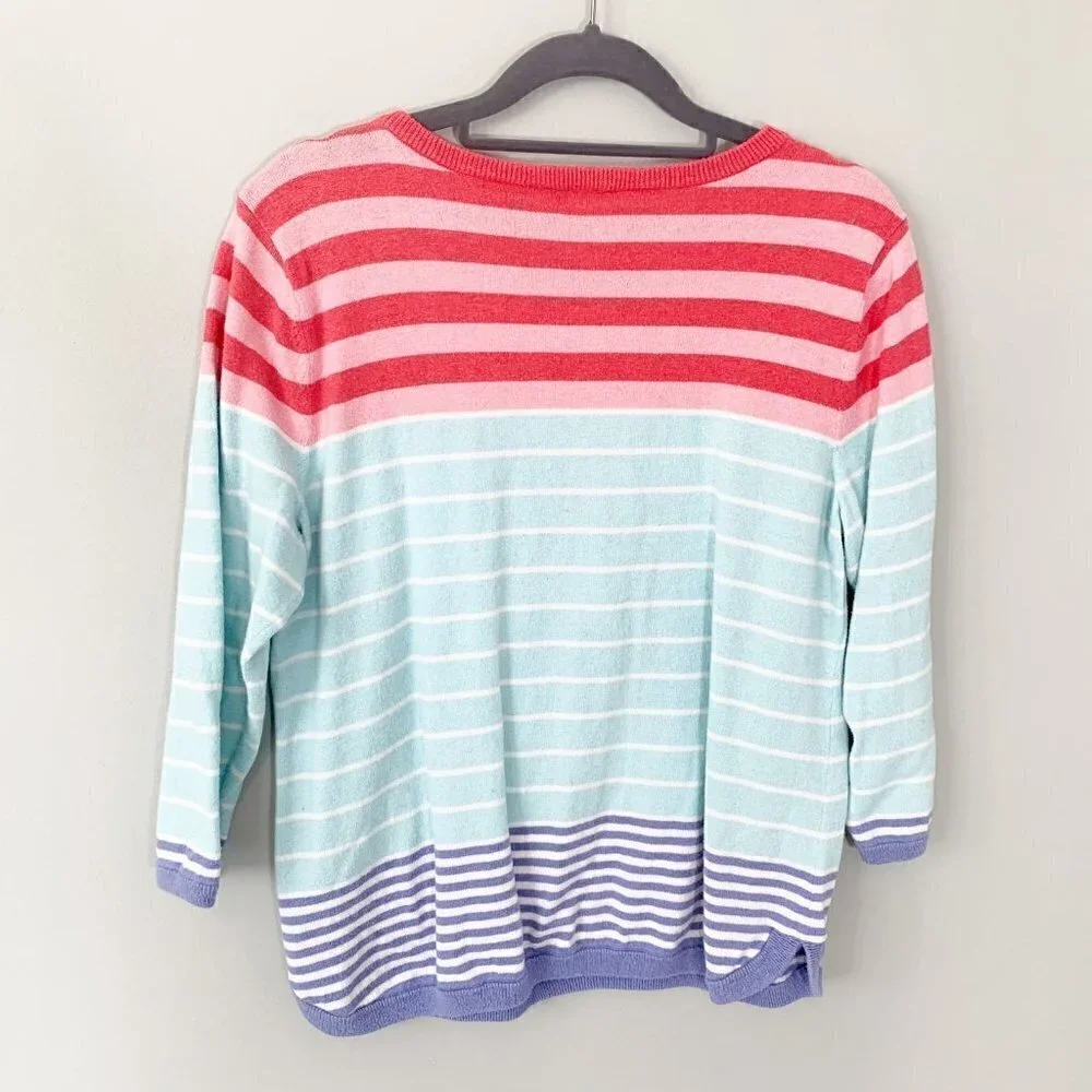 Talbots Sweater Women‎ MP Multi Colorblock Striped Zipper Shoulder 3/4 Sleeve